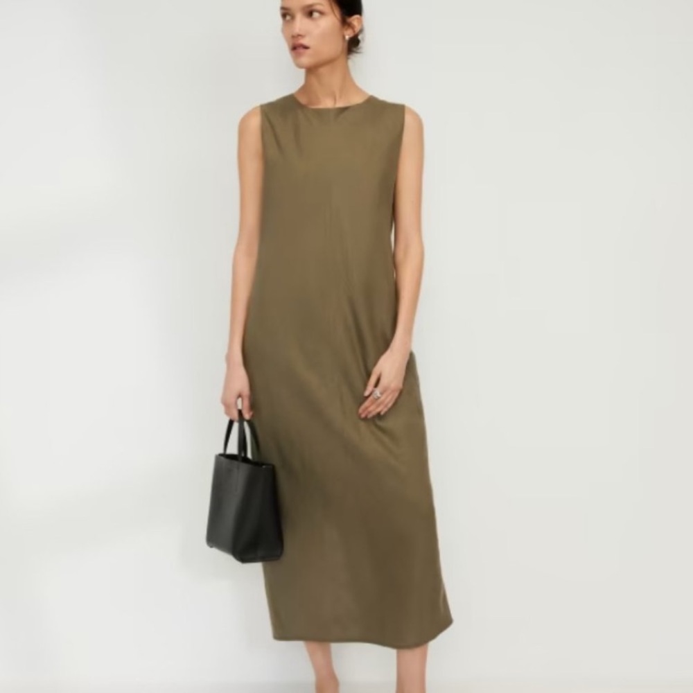 Everlane Size 14 Bias Cut 100% Linen Dress in Olive